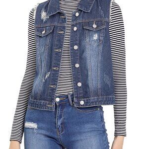 Vintage Paris Blues Denim Jean Vest 1X FITS LIKE Junior’s XL